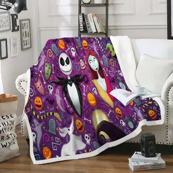 

Nightmare before Christmas Jack Sally Bed Blankets Thick Double-Layer Plush Blanket Lightweight Travel Camping Throw for Gift