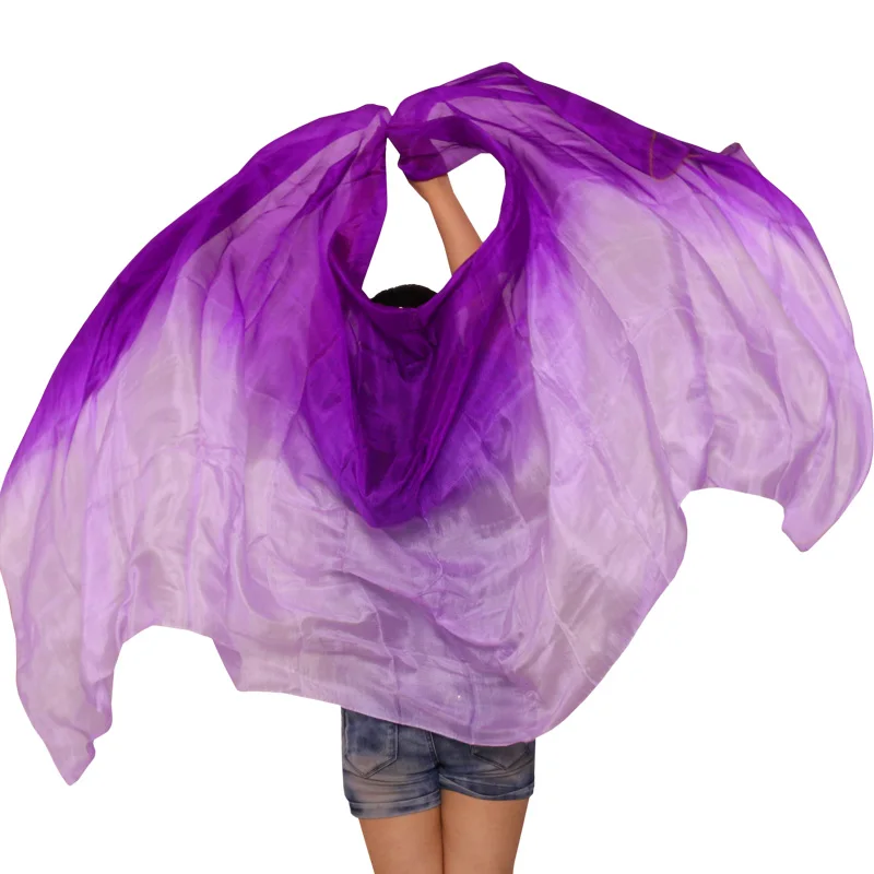 Настоящая шелковая вуаль для танцев, выступлений, реквизит, шелковая вуаль для танца живота, ручная работа, окрашенный шарф, шаль, китайские шелковые вуали - Цвет: color 5-YE