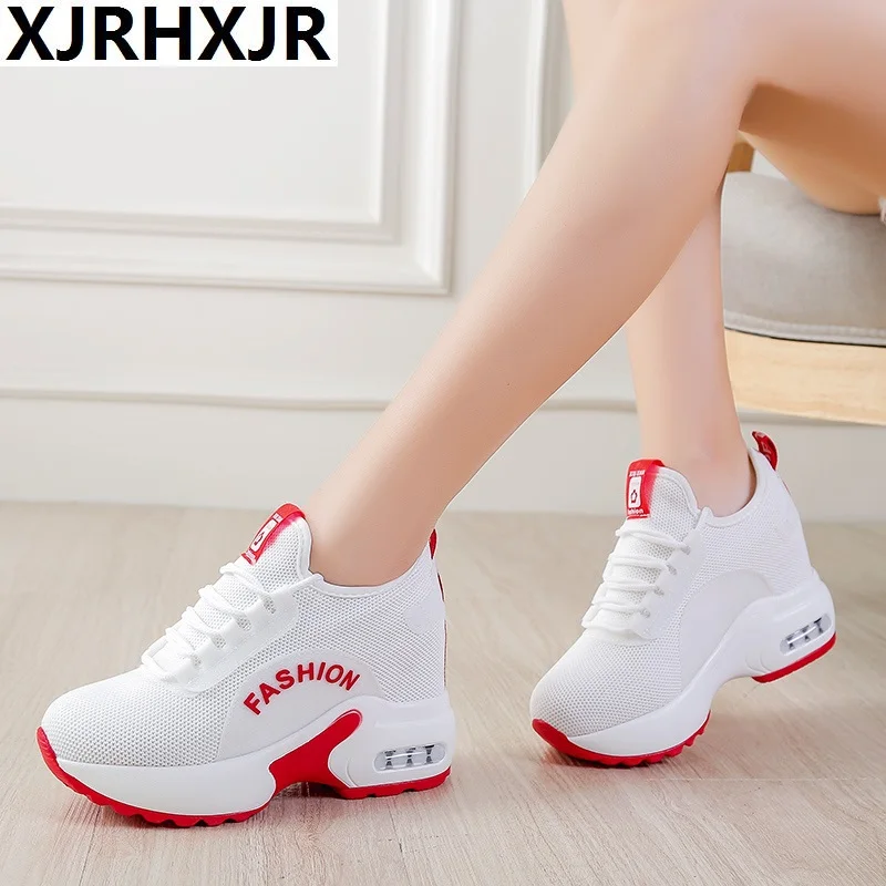 

XJRHXJR Zapatillas Mujer Casual White Sneakers Shoes Women High Heel 8cm Leisure Platform Wedges Height Increasing Sneakers 40