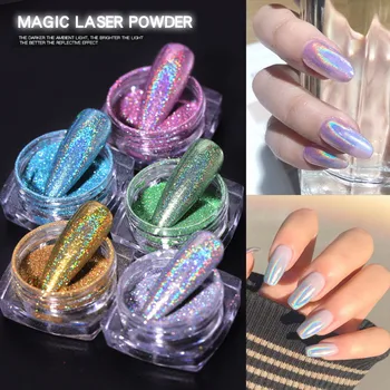

Glitter for Nails Holographic Dip Powder Mirror Polishing Rainbow Holographic Lase Powder Nail Glitter Chrome Pigments Decoratio
