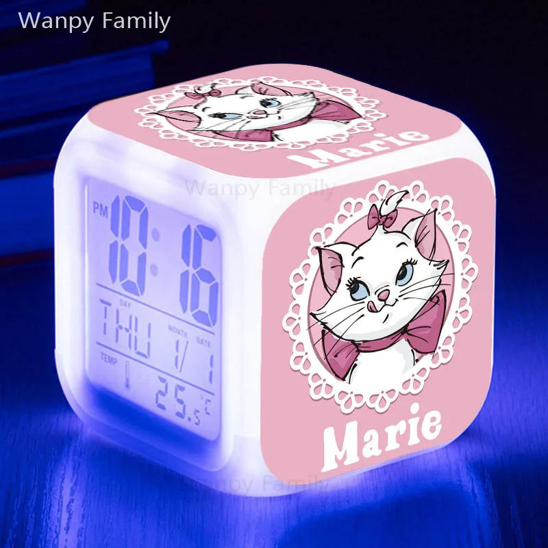 Мультфильм Зонт кошка Мэри будильник часы светящийся светодиодный Изменение цвета Цифровые будильники детские праздничные подарки многофункциональные будильники - Цвет: Синий
