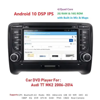 

2 Din 7" Android 10 Quad Core Radio Car DVD Player for Audi TT MK2 2006 2007 2008 2009 2010 2011 2012 IPS Screen GPS Navigation