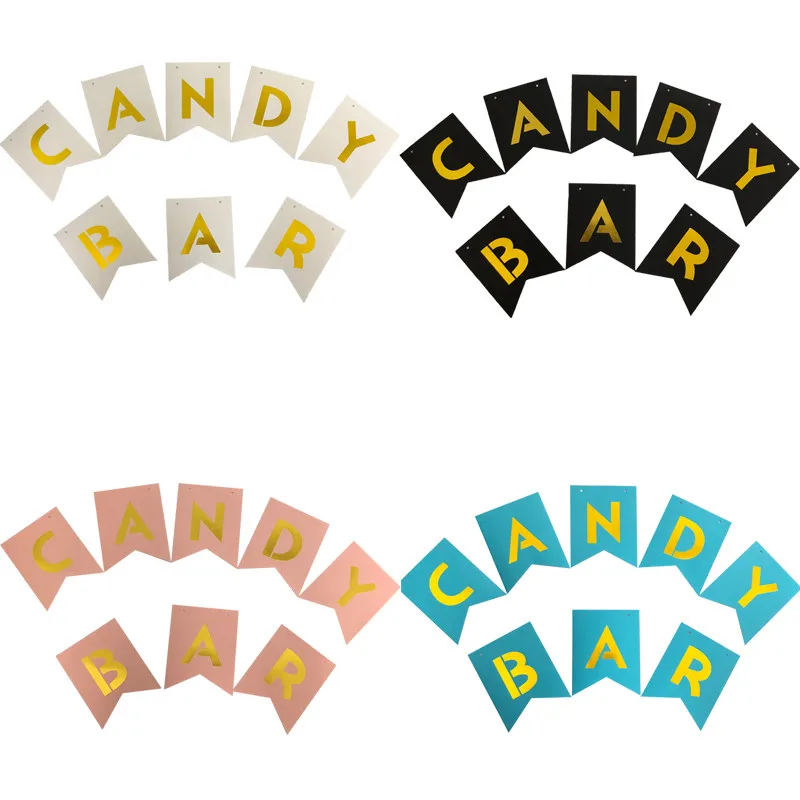 New Candy Bar Fishtail String Flag Wedding Party Decorative Pink Golden Banner Birthday Event Supplies Bunting |
