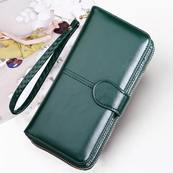 

LKEEP Leather Original Women Wallet Long Wallet Purse Female Green Wallet Portomonee For Gift Women Wallet 2020