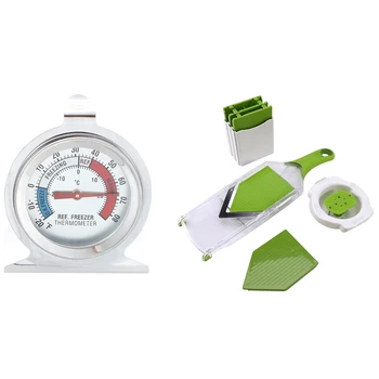 

1 Pcs Thermometer for Refrigerator Freezer Dial - 20℃ - +20℃ & 1 Set 4 Blade Adjustable Mandoline Slicer Fruit V Slicer