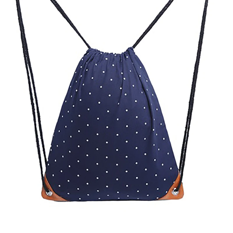 

Canvas Drawstring Sports Bags Backpack Women Gym Sack Pouches Solid Color Polka Dots Print Pouch Hipster For Travel Befree