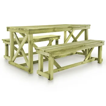 

Beer Table with 2 Benches FSC Wood Outdoor Dining Set Weather and Rot Resistant For Garden/Balcony/Patio Dining Room Simple