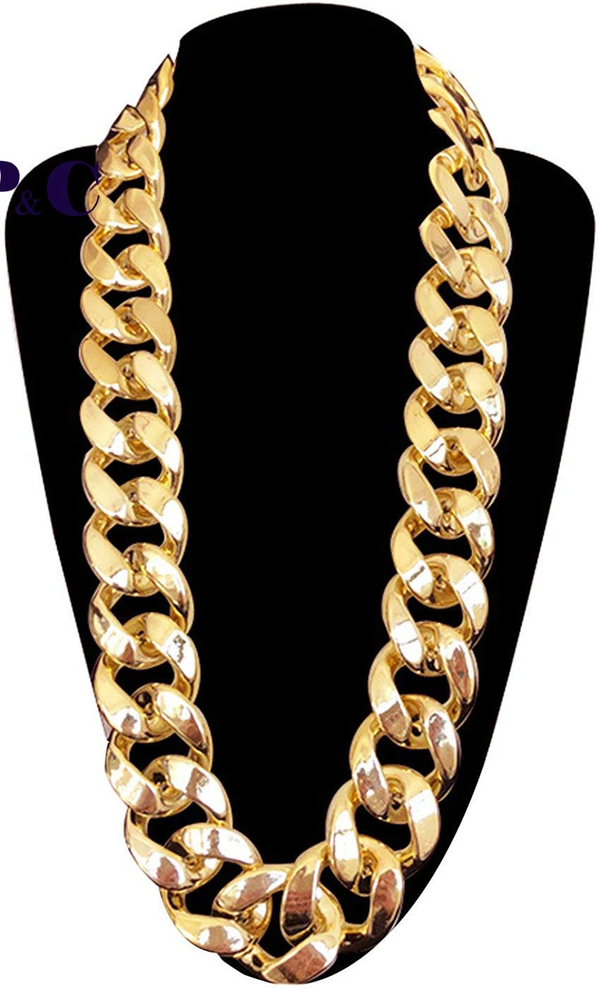 Collar grueso para hombre, de oro falso de rapero, accesorio de disfraz de collar de oro falso de Hip Hop de los 90 (27,5 pulgadas)|Collares de cadena| - AliExpress