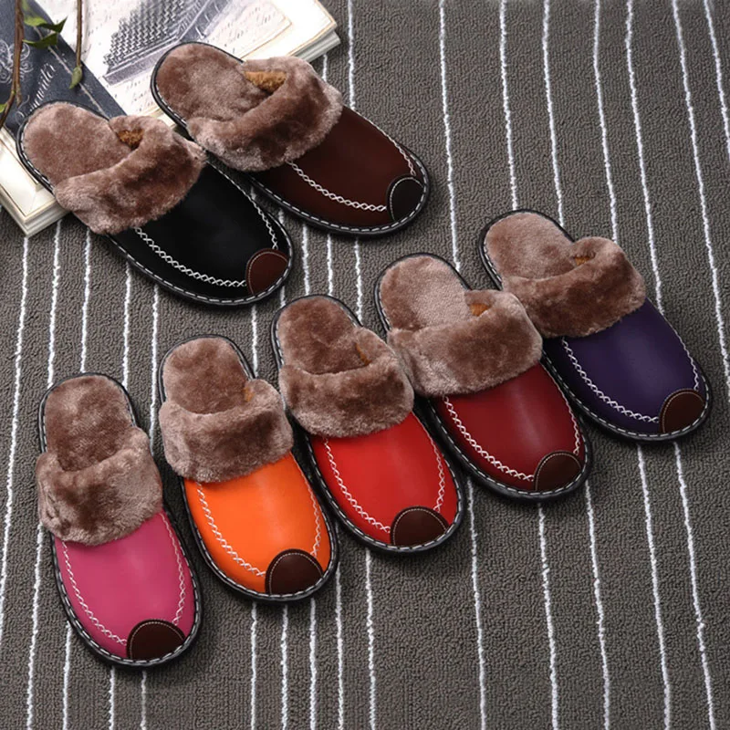 

1 Pair Premium Orthopedic PU Leather Slipper Warm Soft Breathable for Winter Home -OPK