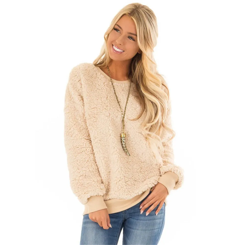 

Women Winter Fluffy Sweater Sherpa Fleece Pullover Plus Size 2XL Loose Warm Tops 2019 Female Fleece Pull Sweaters
