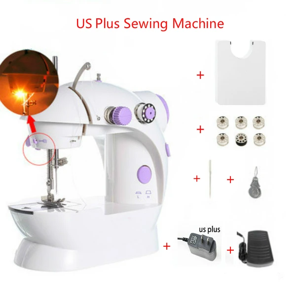 US PLUG with DESK Мини Портативная швейная машина для шитья, двойная регулировка скорости, светильник для шитья ног, рукоделие, электрическая швейная машина, подарок - Цвет: US PLUG with DESK