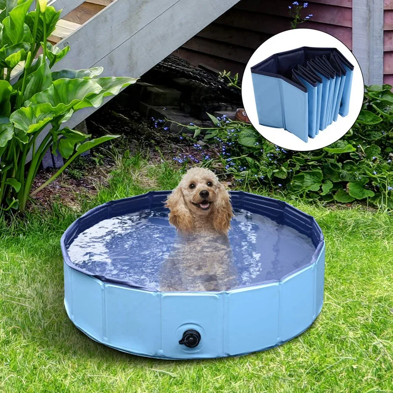 

Pet Swimming Foldable Bathing Tub Padding Pool Dog Pet Puppy Washer Indoor/Outdoor(Blue,Φ80 x 20H)