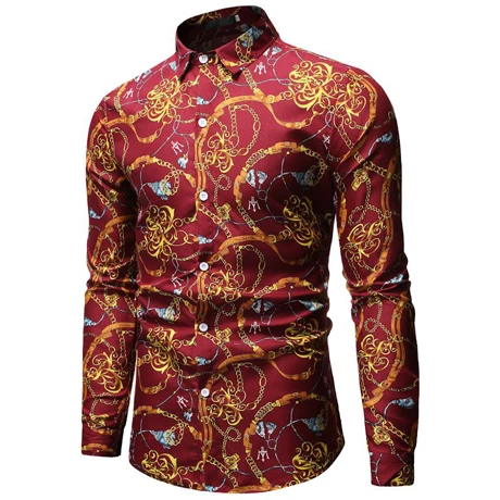 Мужская роскошная дизайнерская рубашка с принтом, осень, новинка, приталенная рубашка с длинным рукавом, мужская рубашка в стиле барокко, стиль дворца, мужская рубашка, 3XL - Цвет: red