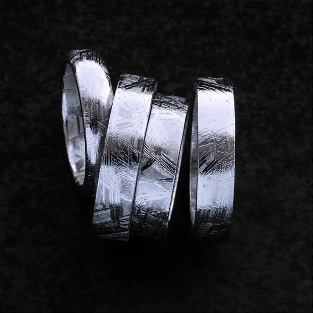 

US Size 9.5 Natural Gibeon Iron Meteorite Moldavite Ring For Woman Lady man Silver Plated Jewelry Powerful Fashion Ring