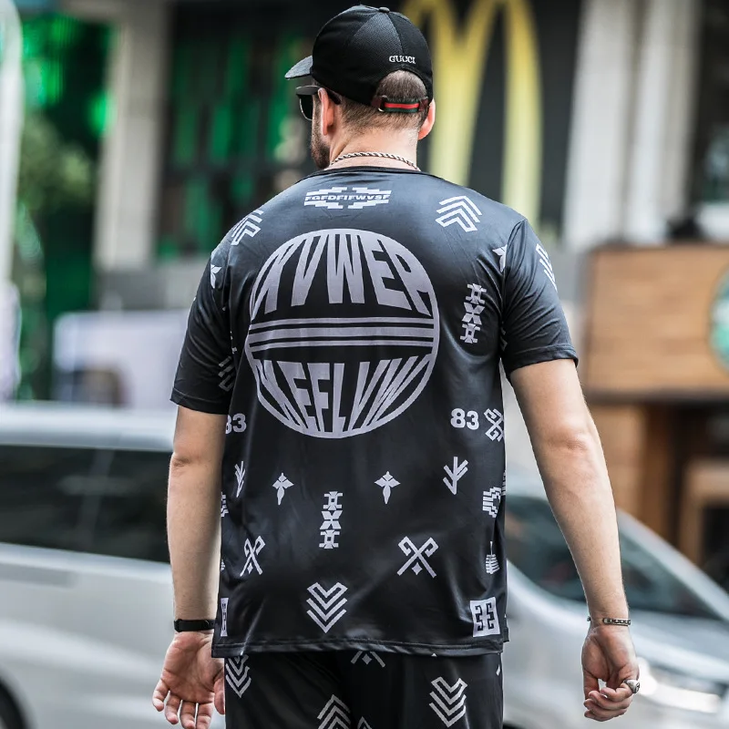 

Spring summer new personality printing short-sleeved T-shirt add to increase fat trend large size men's clothing wholesale