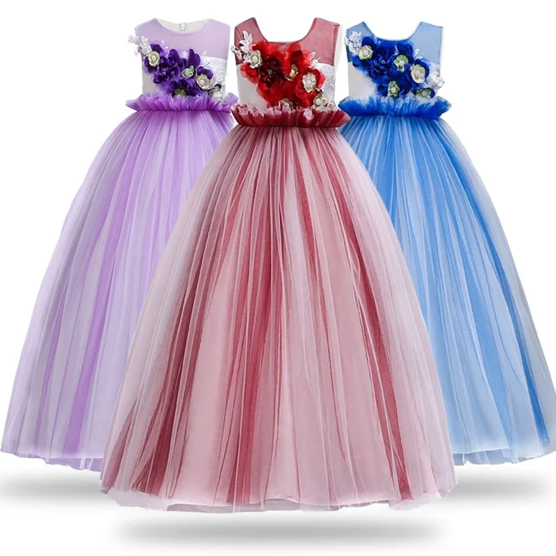 Элегантное платье принцессы для девочек-подростков с жемчужинами и цветами