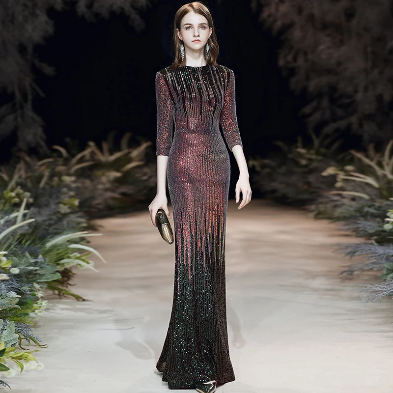 AE693 Robe De Soiree круглым вырезом Винтаж Русалка вечернее платье 2021 Новое поступление