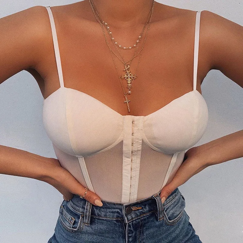 Sytiz Sexy Mesh Spaghetti Strap Bodysuit Women Fashion Sleeveless Backless Summer Rompers White Black Party Club Bodysuit 2020 Sytiz Sexy Mesh Spaghetti Strap Bodysuit Women Fashion Sleeveless Backless Summer Rompers White Black Party Club Bodysuit 2020