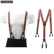 3 см ширина мужские унисекс подтяжки 6 зажимов полосатая пряжка с покрытием роскошный эластичный пояс узкие брюки скоба