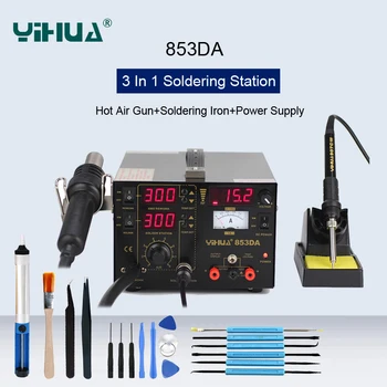 

YIHUA 853DA 3 In 1 Hot Air Gun Desoldering Station +Soldering Iron+Power Supply Gas Pump Type For Phone Repair Rework Station