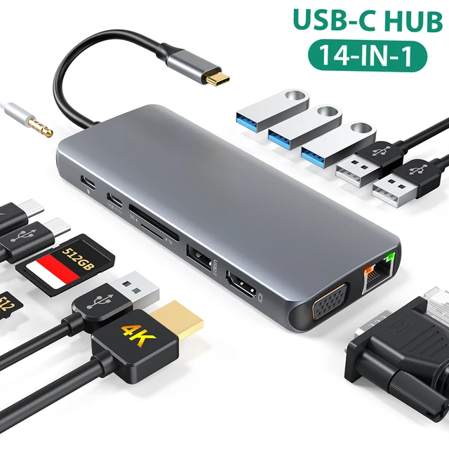 dodocool 14-in-1 USB C HUB 4K VGA LAN SD Card Ports USB 3.0 USB 2.0 3.5 mm  audio for USB C docking station for Type-c laptops - AliExpress