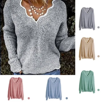 

Women V-neck Knit Sweater Long Sleeve Pullover Autumn Winter Warm Sweater NYZ Shop