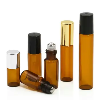 

1 pc Empty Amber Essential Oil Bottle Perfume Roller Ball Container Portable Travel Refillable Bottling Tools 1/2/3/5/10ML