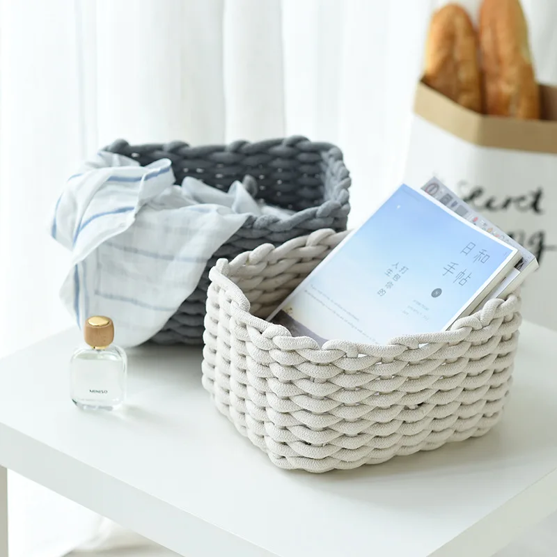 Cotton woven debris storage basket Nordic environmental desktop snacks cosmetics storage basket handmade woven basket