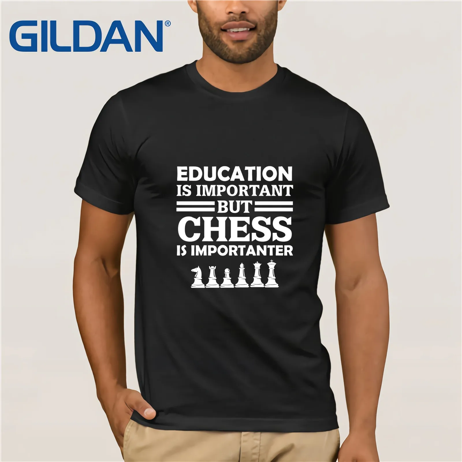 

Education Is Important But Chess Is Importanter 2019 Summer Men's Short Sleeve T-Shirt Casual Tees 100% Cotton Clothes T Shirt