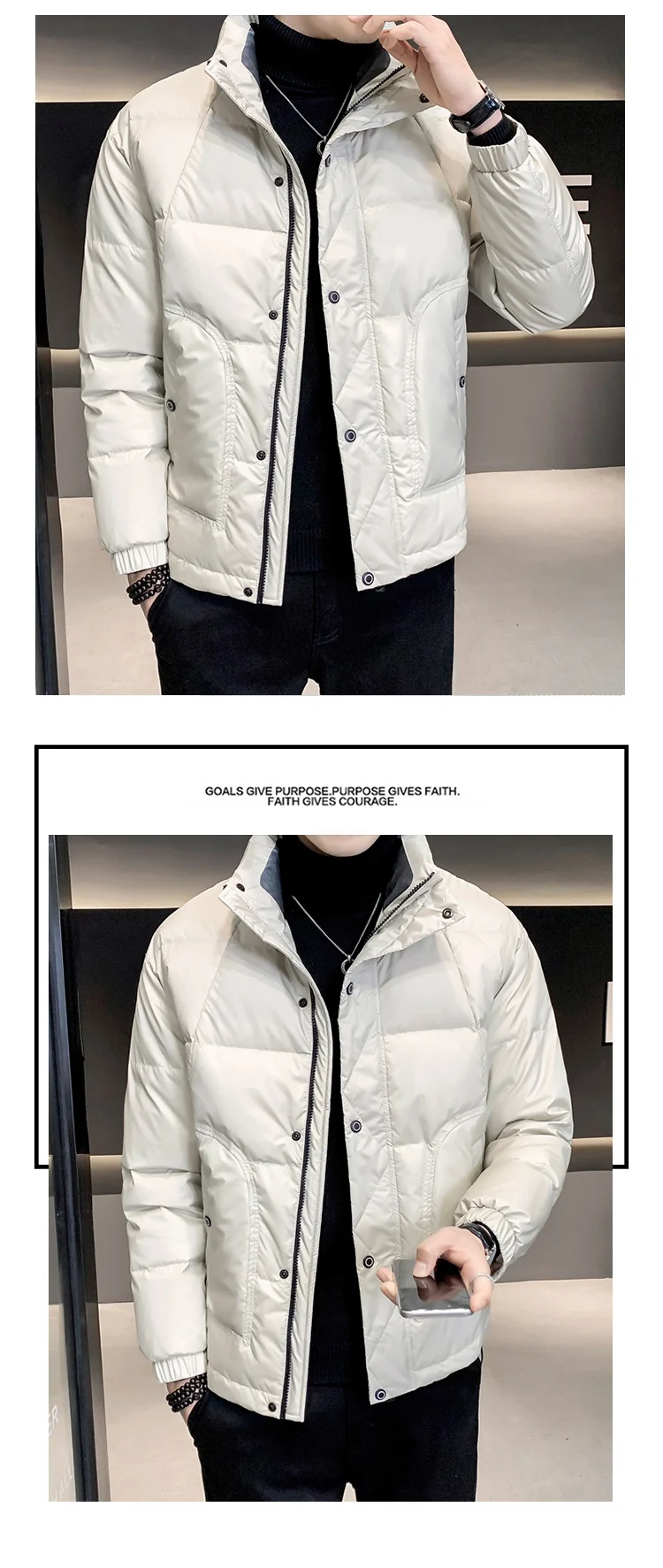 Men's winter down jacket 80% white duck down jacket thick hooded slim casual fashion men's white duck down jacket coat down jackets