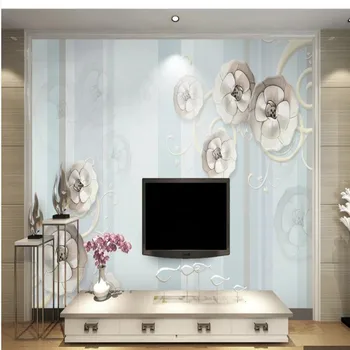 

milofi custom large wallpaper mural European elegant 3D stereo relief flower TV background wall