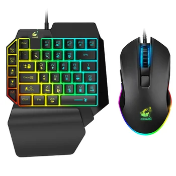 

One-Handed Professional RGB Gaming Keyboard Set Wrist Rest Ergonomic 41 Keys Wired Mouse Home USB LED Backlight Mobile Phone