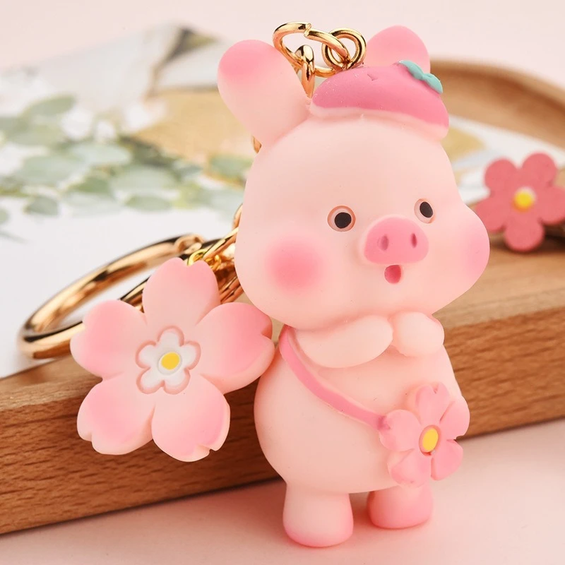 新繊細なかわいいキャンディーカラーの漫画の豚の花ソフトシリコンキーチェーン動物豚キーチェーンバッグペンダントアクセサリーギフト キーホルダー Aliexpress