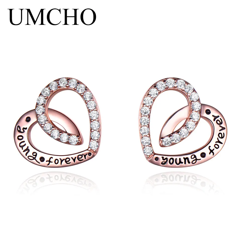 UMCHO 925 пробы, серебряные серьги-гвоздики для мамы, серьги-гвоздики в форме сердца, Подарок на годовщину, хорошее ювелирное изделие - Цвет камня: EUJ011Z-3