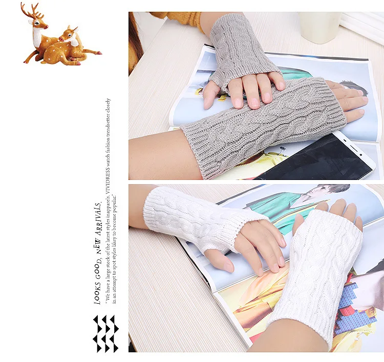Half Finger Knitted Gloves Retro Linen Flower Color Gloves Women's Thermal Bracer Winter Fingerless Gloves Manufacturers Direct