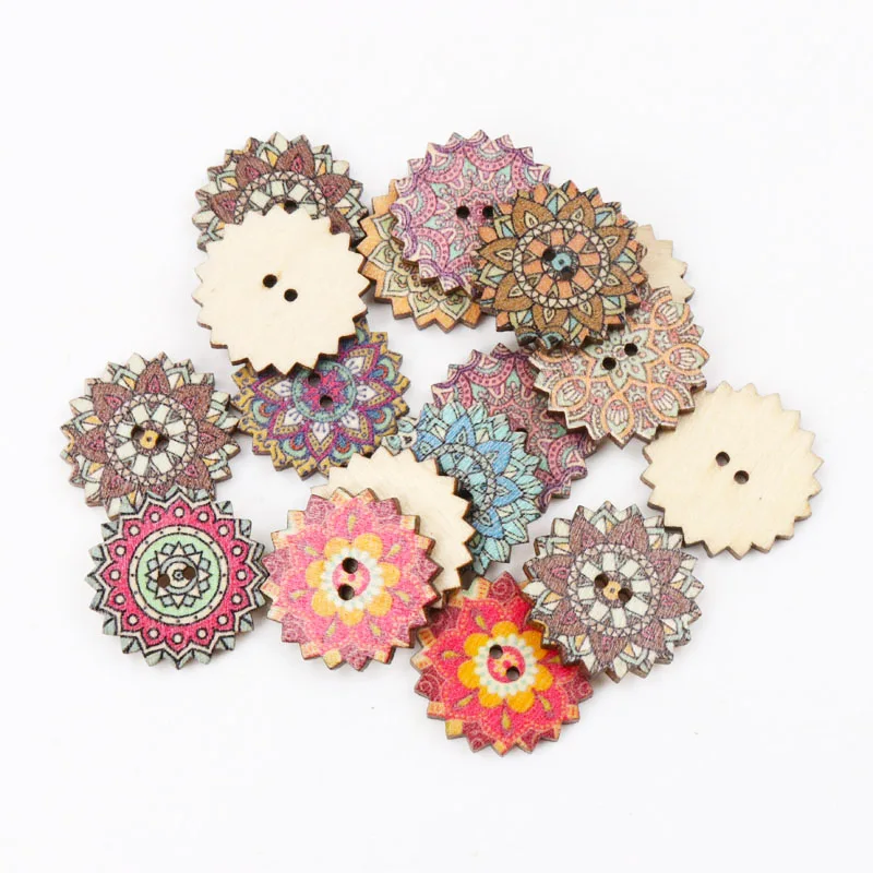 Description Picture 4 of itemNatural Wooden Flower Stripe Shape Buttons Sewing Scrapbooking Handmade Costume Accessories Home Decoration DIY 20pcs 20-25mm