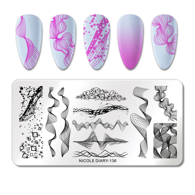 DIARY Line Flower Nail Stamping Plates Chinese Style Letter Pattern Nail Art Stamp Templates Face Leaf Printing Stencil