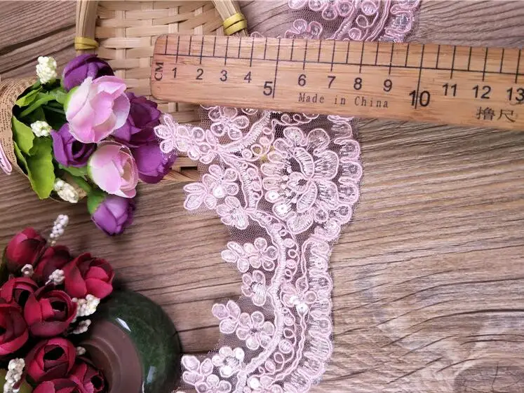 Lace Fabric Lace Sewing Supplies Lace Sewing Accessories Lace Accessories Lace Garment Accessories Lace Decoration 1 Meter Venise Cording Fabric Sequins Pink Flower Venice Mesh Lace Trim Applique