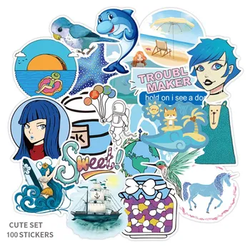 

100pcs/lot Blue Sea Ocean Small fresh Luggage Skateboard 2020 Sticker Car Motocycle Graffiti Stickers for Scrapbooking