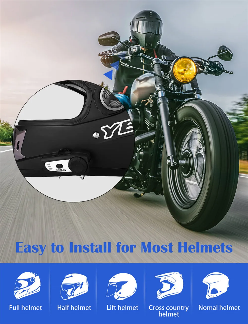 BOBLOV M6 BT мотоциклетный шлем Интерком громкой связи беспроводная bluetooth-гарнитура мотоциклетная Интерком fm-радио стерео музыка