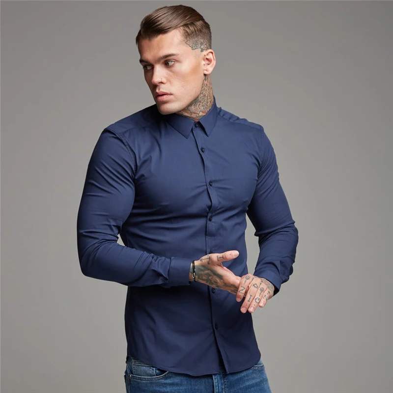 Tanie Streetwear letnia codzienna koszula męska 2019 męska moda biznesowa koszula z długim rękawem Jogger marka koszula męska