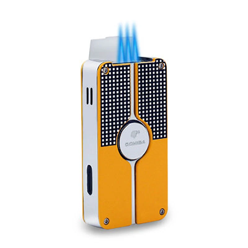 

New Classic 3 Blue Jet Flame Cigarette Torch Lighters Butane Gas Lighter Refillable with cigar Punch New Design Yellow Black
