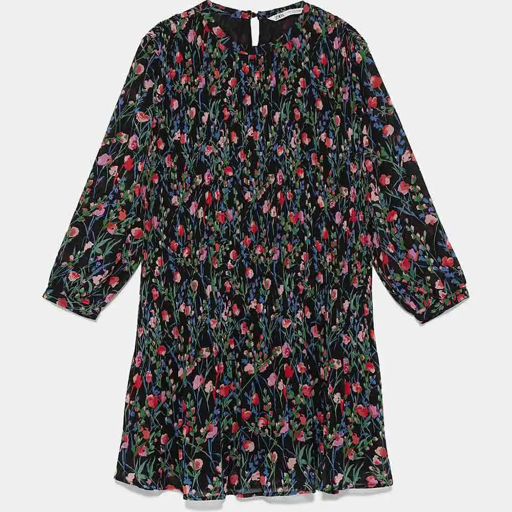 Мода ZA новая печать круглый вырез Одежда Платье женское повседневное дикое эффектное платье подарок вечерние оптом - Цвет: 1