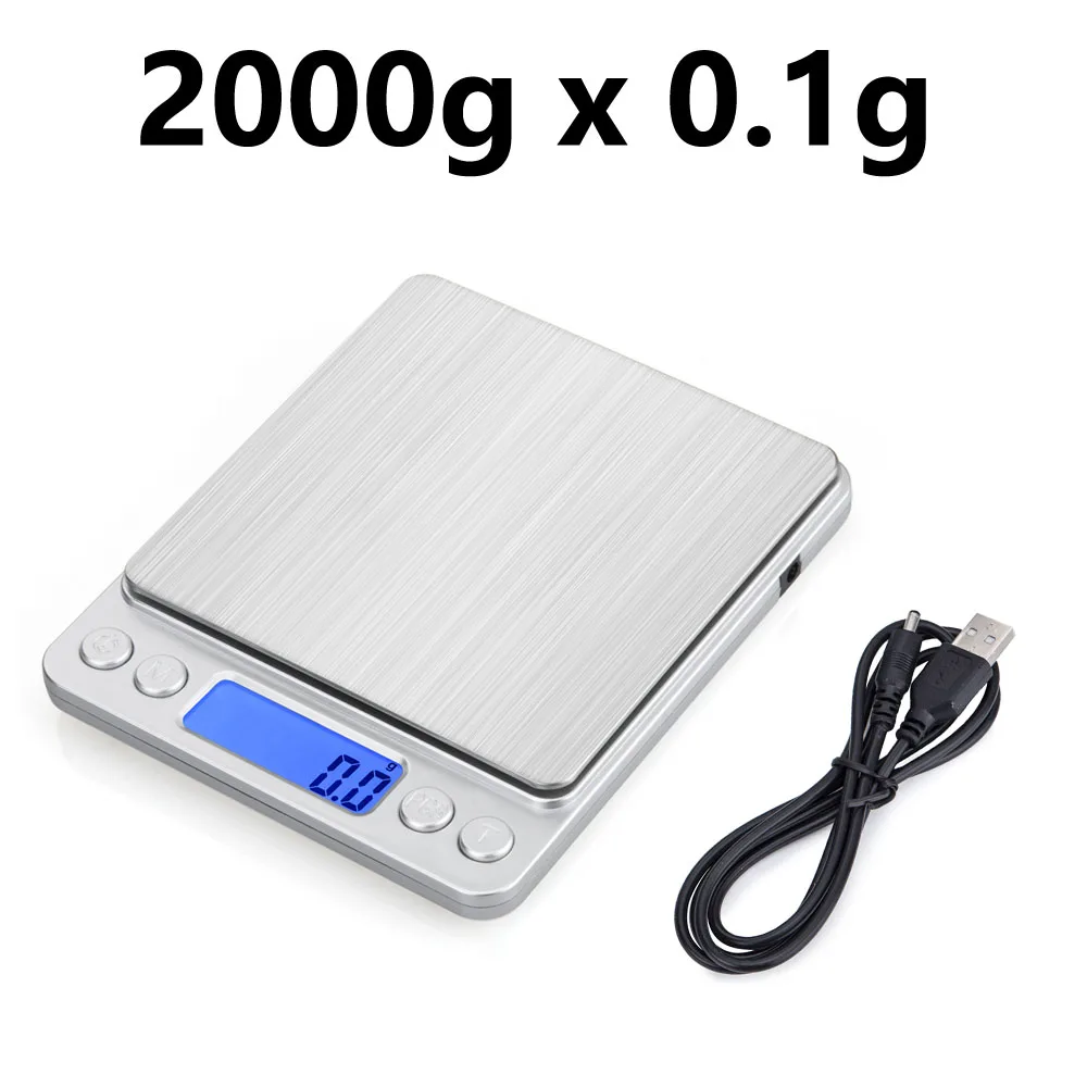 Цифровые Мини-весы 3000 г 3 кг/2 кг/1 кг 0,1 г точность подсветки Электрический Карманный Вес для кухни измерительные инструменты весы - Цвет: Silver-2000g