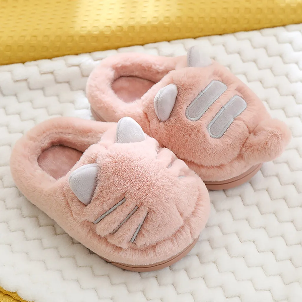 Children Kids Baby Girls Boys Toddler Slippers Cute Indoor Cat Flock Winter Warm Shoes Warm Plush Slippers Home Chausson Enfant