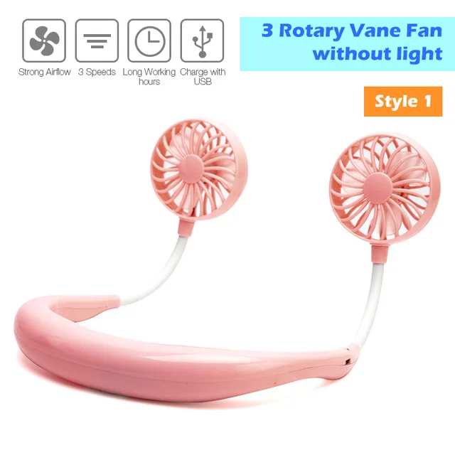Pink Мини USB портативный вентилятор нашейный вентилятор шейный браслет с перезаряжаемой батареей маленькие настольные вентиляторы ручной охладитель воздуха кондиционер для комнаты - Цвет: Pink