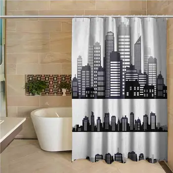 

City Precision Custom Shower Curtain Silhouette Long Buildings Skyline Real Estate Pattern Architecture Inspirations Modern