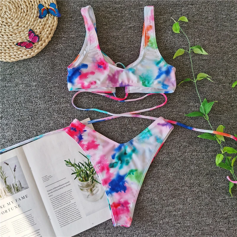 2020 Sexy Bikinis Swimsuit Women Bandage Printing Swimwear Underwire Bikini Set Tie-dye Gradient Bathing Suits Summer Beach Wear