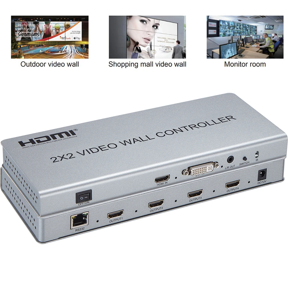 HDMI Video Wall Controller 2x2 Video Wall Monitor Splicing Processor 4x1 3x1 2x1 DVI HDMI Input 4 HDMI Out Audio RS232 Control HDMI Video Wall Controller 2x2 Video Wall Monitor Splicing Processor 4x1 3x1 2x1 DVI HDMI Input 4 HDMI Out Audio RS232 Control