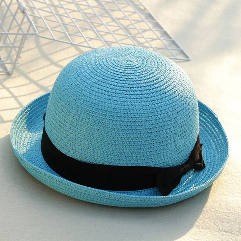 Простая модная летняя пляжная шляпа Женская Повседневная Панама шляпа женская брендовая плоская бант края Соломенная шляпка Солнцезащитная шляпа - Цвет: C5
